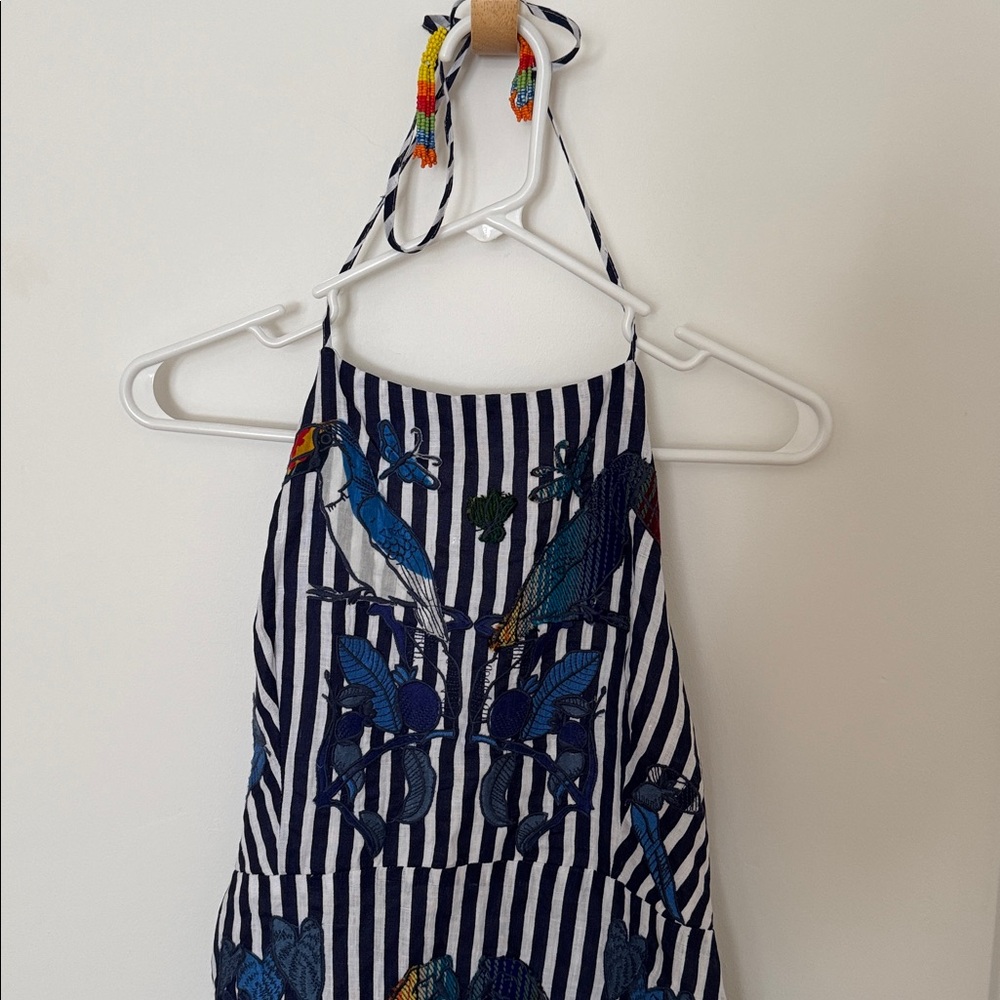 FARM Rio Navy & White Striped Halter Midi Dress with Blue Floral Embroidery - Picture 5 of 8